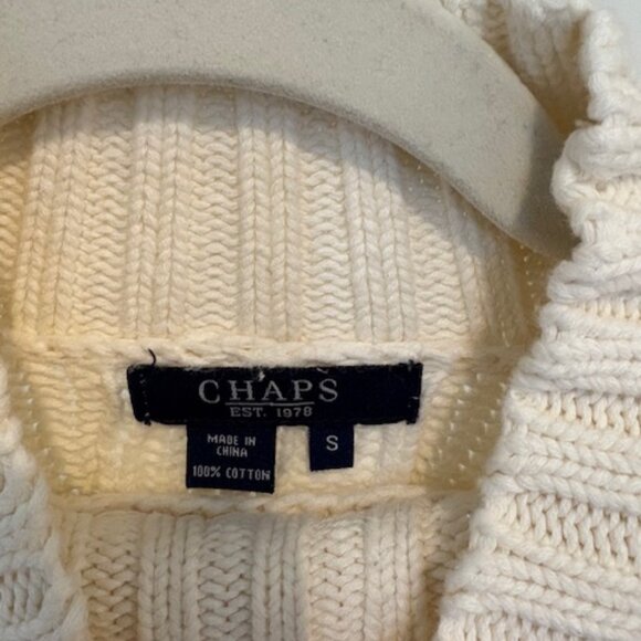 CHAPS Classic Cream Cable-Knit Sweater with Mock Neck - Size Small - Picture 4 of 7